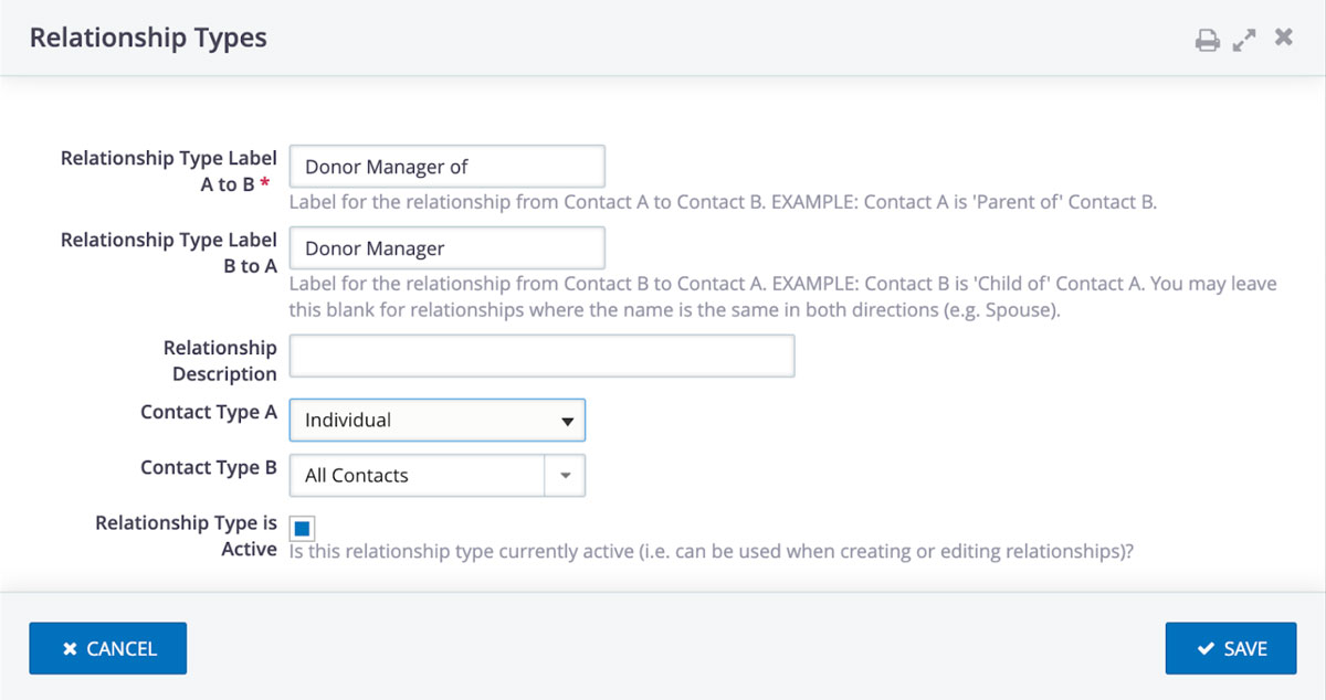 Adding a new relationship type in CiviCRM