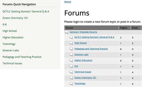 GCTLC webpage listing various forum users can particpate in.