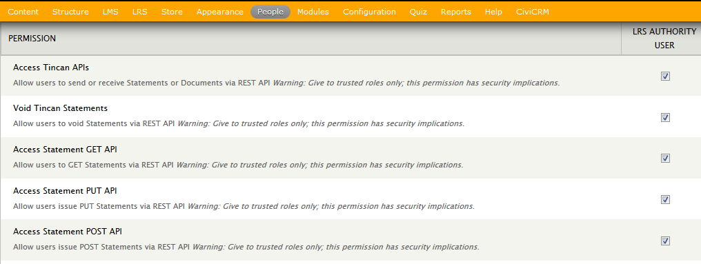 Drupal LRS Module Permissions